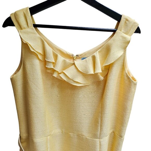 Antonio Melani Yellow and Silver Classic Sleeveless Dress with Belt, Size Medium - Picture 3 of 13